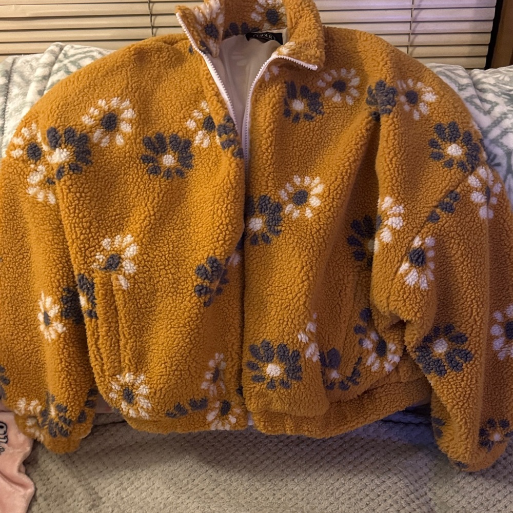 Cider Mustard Floral Sherpa Jacket